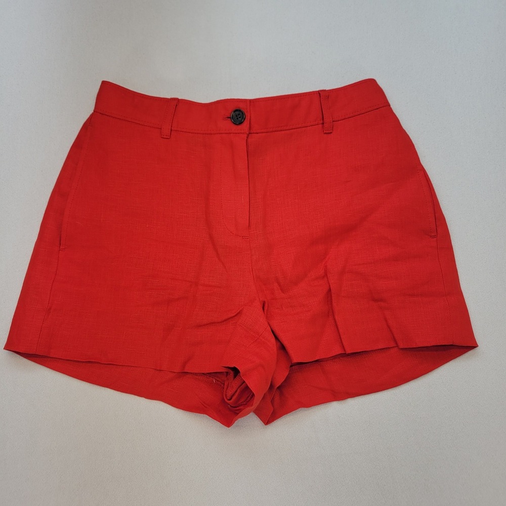 J.Crew Shorts Womens‎ XS Red 100% Linen High Rise Casual Elastic Back